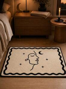 1pc Abstract Line Art Moon Face Area Rug Minimalist Black White Celestial Boho Aesthetic One Line Star Moon Print Modern Rug For Living Room Bedroom Home Decor Neutral Aesthetic Housewarming Gift For Women Girls Floor Carpet Mat - Black and White - View 3