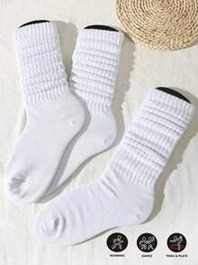4/8/10/12/16/20pcs Solid Color Couple Socks, Solid Color Slouch Socks, Women's Mid-Calf Socks, Short Socks, All-Season Gift (Without Sock Card), 1 Pair - White - View 1