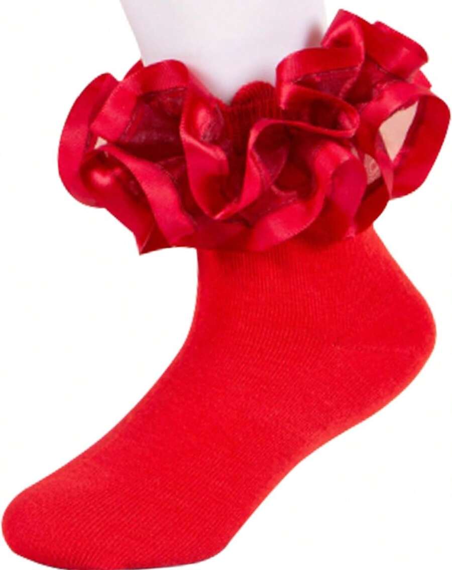 Womens Big Ruffle Ankle Double Lace Turn Cuff Dress Socks,Women Cute Adult Cotton Ruffled Frilly Sock, C907 - Mixed Color 017 - View 1