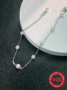 1 Stück S925 Sterling Silber französischer Stil Perlenarmband, elegantes Design mit ästhetischem Flair, vielseitiges Handgelenkaccessoire für Lässig, Einkaufen, Party, Reisen, geeignet als Geschenk für beste Freunde, exquisites zeitloses Nischenprodukt für den täglichen Gebrauch, Urlaubsgeschenk - Perle - Übersicht 2