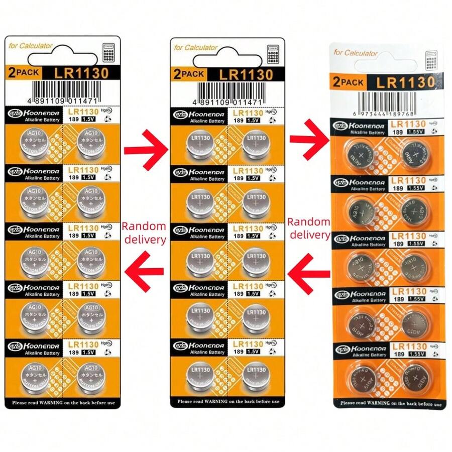5-100pcs 1.55V AG10 LR1130 SR54 389 189 SR1130 D189 LR54 Alkaline Button Cell Batteries, G10A SR1130SW Button Batteries For Watch, Toy, Remote Control - LR1130 (KN) - View 1