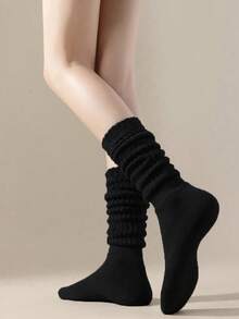 3 Pares/Conjunto de Meias Femininas da Moda até a Panturrilha, Meias até o Joelho, Meias de Barco, Adequadas como Meias Slouch, Artesanato de Tricô de Dupla Camada, Usáveis em Todas as Estações 1/6 Pares - Multicolorido - Visão 4