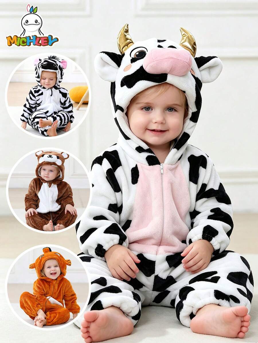 1Pc Baby Cartoon Animal Pattern Flannel Comfortable And Cute Autumn And Winter Products,Suitable For Everyday Use - Multicolor - View 1