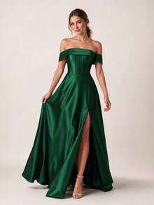 VIPGIRL High Waist Leg-Lengthening Elegant Women's Evening Gown - Green - View 3