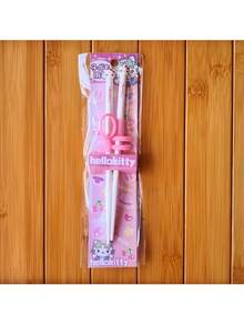 SANRIO 1對精美卡通Hello Kitty與時尚美學Melody Kuromi筷子，適合居家與餐廳餐桌使用，精緻筷子餐具，附露營餐具，淺粉色手柄 - 查看 23
