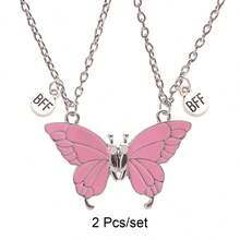 Back To School 2pcs Butterfly Magnetic Pendant Necklace For Girls, Cute Cartoon Colorful Butterfly BFF Necklace, Adjustable Geometric Jewelry Gift, Couple Necklace Accessories - one-size - View 14