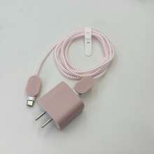 5件組粉色皮革紋理新款 Apple 20W 充電器保護殼 數據線保護套，相容 iPhone 17/16/15/14，防斷裂 - 粉色 - 查看 6