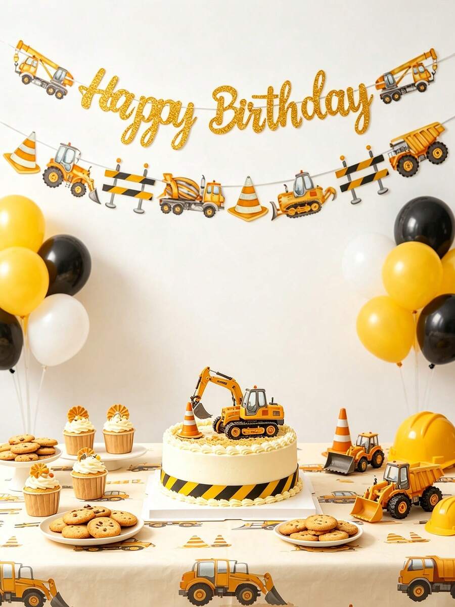 1件裝工程車主題生日派對橫幅，工程車生日派對背景裝飾，工程主題生日派對裝飾，工程車派對背景懸掛橫幅，生日裝飾，居家裝飾，房間裝飾，牆面裝飾，生日派對用品，生日禮物，派對小禮物