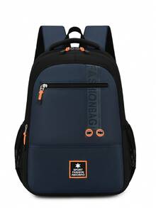 Unisex Backpack, Black & Grey Contrast Color Sports Star Logo Daily Use Bag, Multiple Front Zipper Pockets, Suitable For School, Gym, Daily Commute - Multicolor - View 15