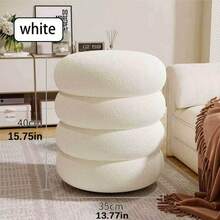 1pc Modern Round Donut Stool, Wool Fleece Covered Makeup Stool, Soft Filled Footstool Suitable For Living Room And Bedroom, Suitable For Birthday Gift, Party, Back To School, Home Decor - Multicolor - View 13