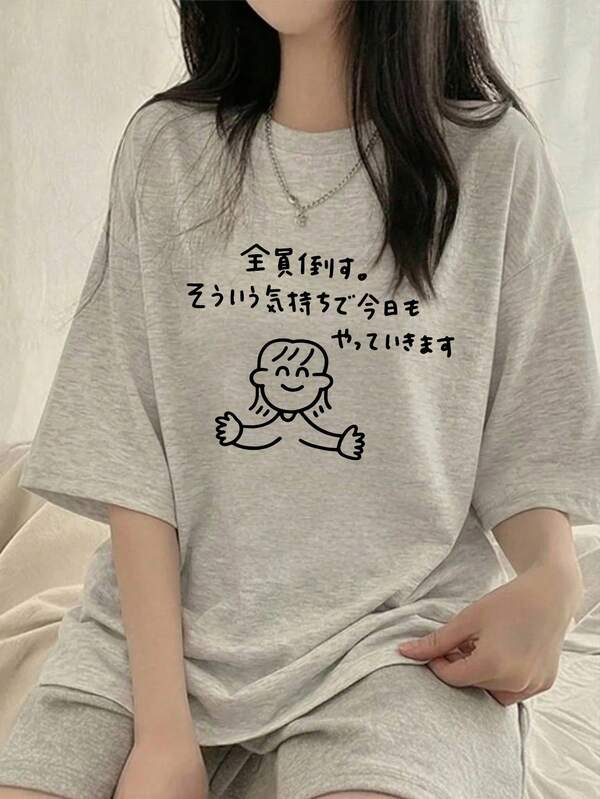 新款夏季 Gen Z Y2K 風格女款上衣 趣味日系印花圓領短袖 T 恤
