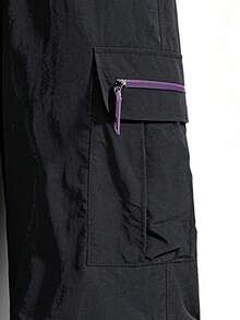 NBCT Women's Outdoor Cargo Wide Leg Pants With Elastic Drawstring Waist, Side Multiple Zipper Pockets, Versatile Casual Straight Leg Long Pants For Camping And Hiking - Black - View 6