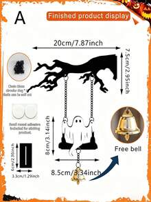 2/1 buah Dekorasi Gantung Akrilik Halloween Kreatif Ranting Pohon Mati Hantu Kelelawar Lonceng Tanda Selamat Datang Dekorasi Suasana Dinding - Ornamen akrilik Halloween - View 10