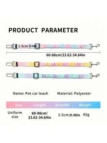 1pc Pet Car Seat Belt, Gradient Color Retractable Dog Leash, Rainbow Style Pet Leash, Elastic Shock-Absorbing Nylon Car Seat Belt, Dog Car Seat Belt, Dog Outdoor Supplies, Dog Car Seat, Car Seat Cover, Dog Car Seat Cover, Pet Car Seat - Multicolor - View 2