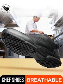 Men's Chef Shoes,Lightweight Breathable Kitchen Shoes,Easy-To-Clean,Wear-Resistant Men's Work Shoes,For Food Factories,Hotels,Kitchen Back-Of-House - Black - View 3