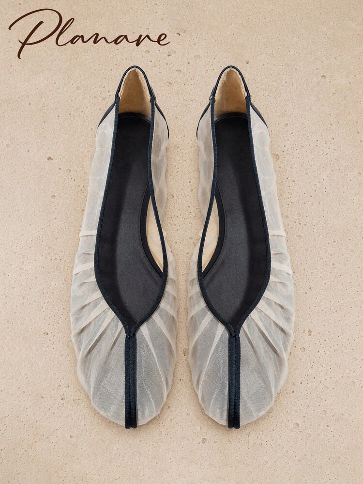 planare New Women's Popular Minimalist Comfortable Elegant Mesh Slip-On Pointed Toe Flat Beige Mary Jane Shoes, Cute Ballet Flats, Comfortable Women's Shoes, Apartment Flats, Beige Flat Shoes, Mary Jane Shoes, Mules, Elegant Women's Shoes - Beige - View 3