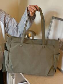 Tas Selempang Fashion Kapasitas Besar, Ringan, Dapat Dilipat, Banyak Kantong, Penutup Resleting, Tali Bahu yang Dapat Diatur - Olive Green - View 5