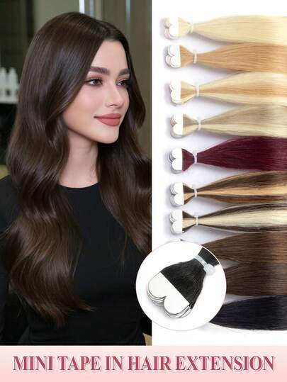 10Pcs Mini Tape In Hair Extensions Human Hair 14inch Blond Straight Human Hair Tape In Hair Extensions Invisible Silky Hair Seamless Skin Weft Human Hair Extension 10g Lightweight Tape Ins Easy To Wear For Daily &Party&Wedding