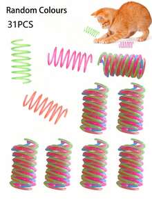 Juego de 3/7/11/20/31 piezas de juguetes luminosos de primavera para gatos de interior. Diseño en espiral con juguetes interactivos de color gelatina para gatitos. Perfecto para perseguir, jugar y hacer ejercicio. Este juguete para gatos proporciona entretenimiento interactivo para gatos por la noche, - Multicolor - Ver 18