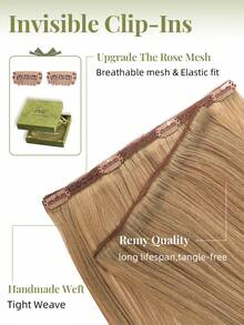 DNE HAIR 7件組夾式真人髮片 120G P4/27 中棕色與金髮雙層隱形夾式Remy髮片 無縫柔軟髮尾 防掉髮 可重複使用 適合細髮 沙龍日常婚禮派對造型 女士與女孩適用 - S4/27 - 查看 4