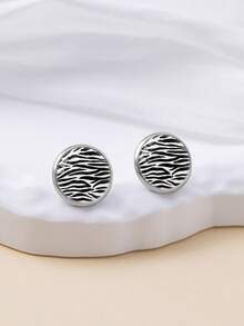 1 Pair Street Wild Hot Style Cool Zebra Print Pattern With 316 Stainless Steel Round Stud Earrings Suitable For Women's Daily Wear - Black - View 5