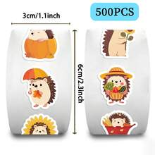 500張/捲 動物秋季刺蝟貼紙捲 10款圖案 標籤貼紙 感恩節適用於剪貼簿、自黏封口文具卡片信封、派對用品、獎勵與激勵 - 1 Set - 查看 13
