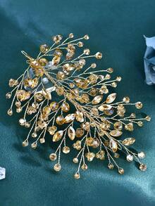 1 pieza Diadema elegante con cristales falsos de strass, accesorio para el cabello minimalista de uso diario para mujeres, adecuado para boda, novia, fiesta, festival, baile - Champán - Ver 3
