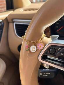 Elegant Letter Car Steering Wheel Pendant, Gold-Plated Chain With Tulip And Daisy Charms, Car Interior Decoration, Car Accessories, Travel Companion - Steering Wheel Decorative Chain - View 6