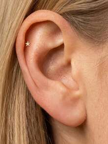 1Pc 925 Sterling Silver Earrings For Women Classic Hypoallergenic Star Stud Earring Flat Back Helix Cartilage For Daily Wear Wedding Engagement - Gold - View 2