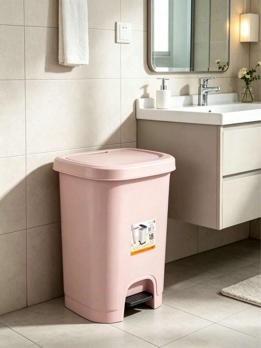 18L Large-Capacity Pedal Trash Can With Sealed Lid For Odor Prevention, Made Of Thickened Durable Plastic, Suitable For Home Kitchens, Bathrooms And Living Rooms; Step-To-Open Design Keeps Hands Clean - Multicolor - View 1