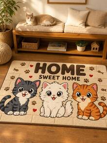 1 Peça Tapete de Entrada Fofo com Estampa de Gatinho de Desenho Animado HOME SWEET HOME 3 Gatos Adoráveis Tapete de Boas-Vindas Tapete de Área de Estimação Fofo Adequado para Porta da Frente Corredor Entrada Sala de Estar Quarto Decoração de Casa para Amantes de Gatos Mulheres Meninas Crianças Presente de Inauguração de Casa Tapete - Bege - Visão 14