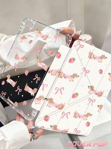 臘腸狗蝴蝶結櫻桃圖案保護殼，相容 iPad Air 4/5 10.9 吋、iPad 7/8/9 10.2 吋，內建筆槽，相容 Tab S6 10.4 吋、Tab A7 Lite 8.7 吋，返校季情人節新年禮物 - 彩色 - 查看 2