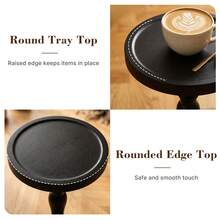LOVEWE Solid Wood Retro Round Side Table, Floor-Standing Small Drinking Table, Tray Tabletop Side Table, Frosted Finish Surface, Wooden Color Tone - Black - View 6
