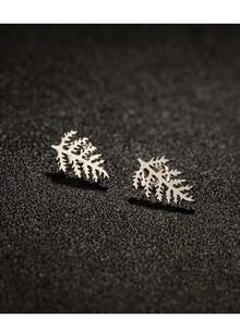 1 par de pendientes de acero inoxidable con diseño de hoja, pendientes de planta clásicos y sencillos para mujer, joyería para fiesta y regalo - GED652 - Ver 12