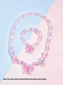 2pcs/Set Sweet Bow Pendant Children's Jewelry Necklace Bracelet Cute Jewelry Accessories Girls Birthday Party Gift - Multicolor - View 7