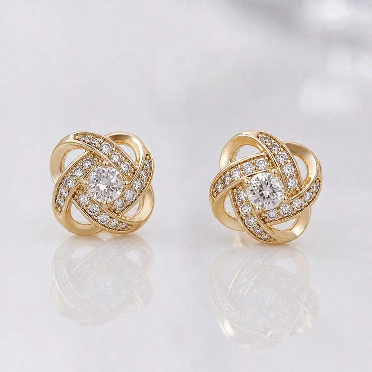 18K鍍金高端時尚925純銀獨特花卉鋯石鑲嵌鏤空耳釘，適合女性日常配戴 - flower earrings - 查看 7