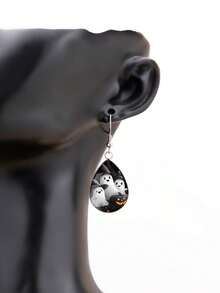 1 Pair Halloween Cute Ghost Pattern With 316 Stainless Steel Water Drop Earrings Suitable For Women's Daily Wear - White - View 5