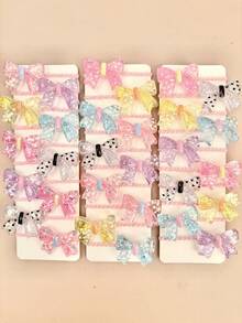 12/24/36pcs Random Glitter Sequin Holographic Bow Hair Ties, Colorful 3D Bow High Elastic Hair Bands - Multicolor - View 6