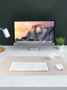 1pc Solid Color 80x40cm Office Desk Mat, Extra Large Leather Computer Mouse Pad, Keyboard Pad, Waterproof Student Desk Writing Pad, Soft Desk Mat And Solid Color Round Coaster/Nail Desk Mat, Non-Slip Keyboard Pad, Waterproof PU Desk Mat, Suitable For Office, Home, Dorm, Travel - View 1