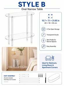 Small Acrylic Coffee Table, 2-Tier Transparent Side Table, Narrow Transparent Bedside Cabinet With Open Storage, Modern Minimalist Sofa Side Table, Suitable For Bedroom, Living Room, Apartment, Dorm, Office, Desktop Display, Home Decor, Multi-Functional Side Table - Transparent - View 7