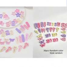 30pcs Pink & Purple Star, Pentagram, Heart, Shooting Star, Water Drop, Cloud, Bow, Bear Random Style Simple Cute BB Hair Clips, Bangs & Loose Hair Clips, Hair Accessories For Daily Use (Random Color & Style) - Multicolor - View 7