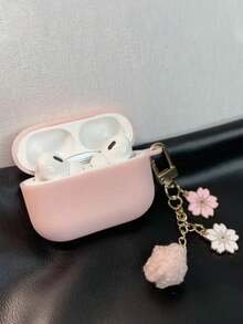 Solid Color Earphone Case + Flower Pendant Compatible With Apple Pro/Pro2/3rd Gen/1st Gen/2nd Gen/4th Gen/Pro3 Bluetooth Earphone Charging Case Protective Shell - Pink - View 1