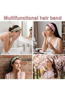 5/1 pieza Diadema elástica retorcida para mujer, diadema cruzada de unicolor de moda simple, diadema multifuncional para lavarse la cara, accesorio de moda para el cabello de uso diario - Multicolor - Ver 7