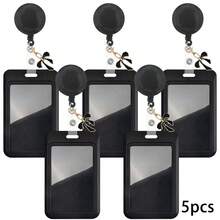 5pcs Retractable Nurse Badge Reels With Sliding ID Card Holder, Cute Metal Bowknot Pendant, Hard Plastic Credit Card Badge Clip, Pass, Gift For Doctors, Nurses, Teachers, Office Staff - Multicolor - View 1