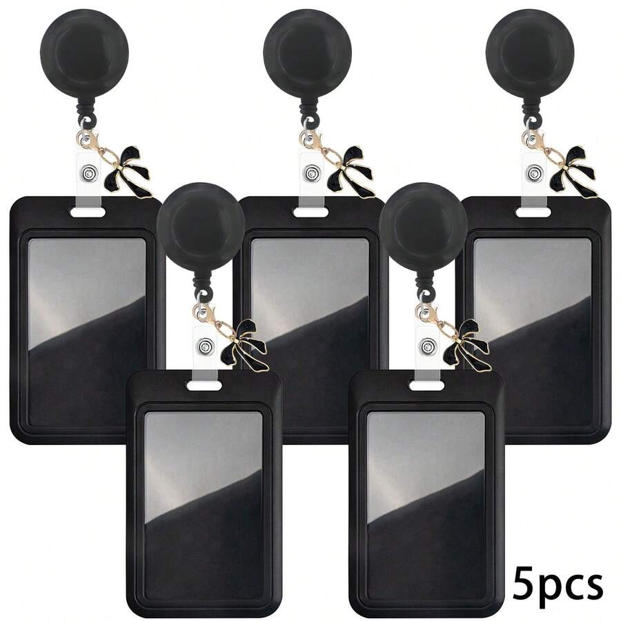 5pcs Retractable Nurse Badge Reels With Sliding ID Card Holder, Cute Metal Bowknot Pendant, Hard Plastic Credit Card Badge Clip, Pass, Gift For Doctors, Nurses, Teachers, Office Staff - Multicolor - View 1