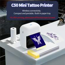 ORICO C50 Mini Wireless Tattoo Printer, Compatible With Smartphones And Tablets, Compact Thermal Tattoo Printing Device, Suitable For Professionals And Beginners, Mini Thermal Printer, Designed For Small Tattoos, Applicable For Tattoos And Labels, Includes 10/30/60/110 Sheets Of Tattoo Transfer Paper - Black and White - View 1