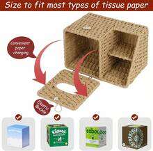 Tissue Box Cover With Storage, Wicker Paper Rope Square Tissue Box Holder | Tissue Remote Control Holder,Handwoven Decorative Cube Tissue Box - ColorC - View 4