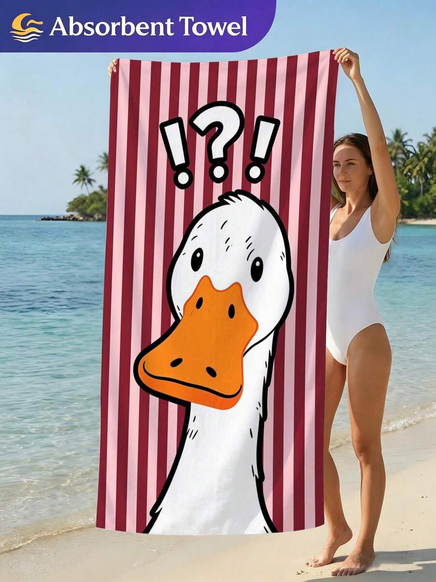 1pc Striped Question Mark Duck Microfiber Beach Towel, Soft Absorbent Lightweight Towel, Suitable For Adults And Teens, Perfect For Beach, Travel And Swimming Beach Blanket - Multicolor - View 1