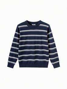 Balabala Kids Knit Sweater Soft Pullover Top Matching Family Style Comfortable Autumn Winter Wear - Blue and White - View 4