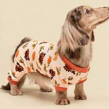 Thanksgiving Turkey Dog Pajamas, Funny Dog Winter Clothes, Suitable For Small Dog Girls And Boys, Pet Jumpsuit, Cat Style With Feet, Lightweight Velvet - Orange - View 5